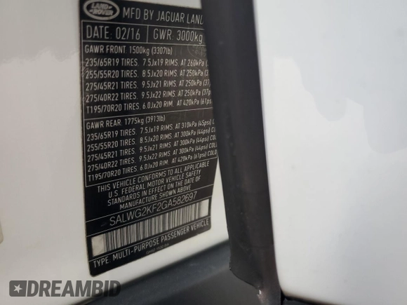 2016 Land Rover Range Rover Sport SE with VIN SALWG2KF2GA582697, listed as a Copart auction lot 64048325 with 118,845 mi miles and Clean title. Bid and sale history available at DreamBid. Image 12.