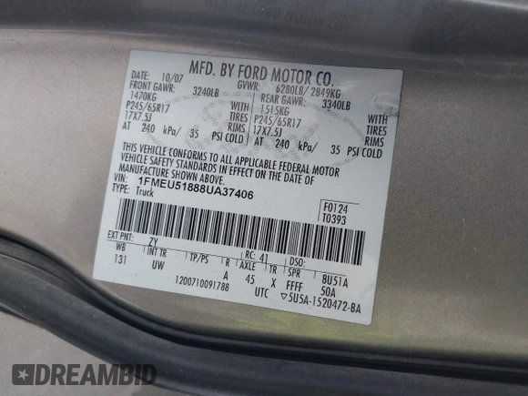 2008 Ford Explorer Sport Trac XLT z VIN 1FMEU51888UA37406, wystawiony jako IAAI lot #42315860 z przebiegiem 151 286 mil mil oraz . Historia ofert i sprzedaży dostępna na DreamBid. Obrazek 9.