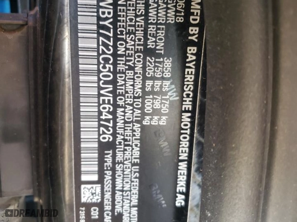 2018 BMW i3 with VIN WBY7Z2C50JVE64726, listed as a Copart auction lot 47967404 with 27,883 mi miles. Bid and sale history available at carsss.com. Image 13.