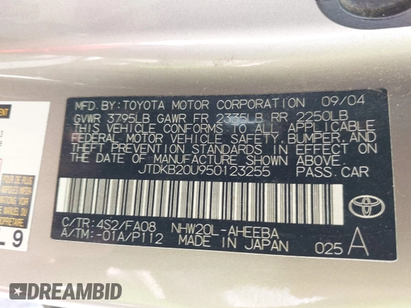 2005 Toyota Prius with VIN JTDKB20U950123255, listed as a IAAI auction lot 42256870 with 226,904 mi miles and . Bid and sale history available at DreamBid. Image 9.