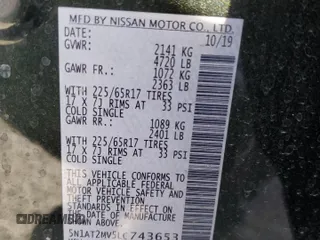 2020 Nissan Rogue SV z VIN 5N1AT2MV5LC743653, wystawiony jako Copart lot #49514245 z przebiegiem 89 460 mil mil oraz Szkoda całkowita • Salvage title. Historia ofert i sprzedaży dostępna na DreamBid. Obrazek 15.