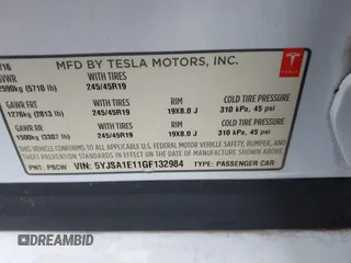 2016 Tesla Model S 70 with VIN 5YJSA1E11GF132984, listed as a IAAI auction lot 42428634 with Not provided miles and . Bid and sale history available at DreamBid. Image 9.