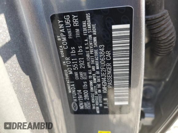 2015 Hyundai Genesis 3.8L with VIN KMHGN4JE2FU063843, listed as a Copart auction lot 68433684 with 152,730 mi miles and Salvage Title. Bid and sale history available at carsss.com. Image 12.