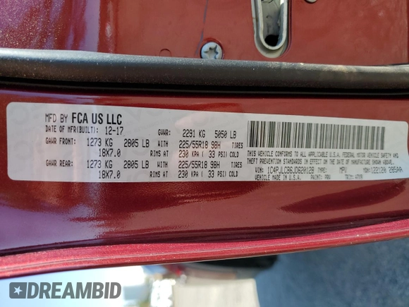 2018 Jeep Cherokee Latitude with VIN 1C4PJLCB6JD620128, listed as a Copart auction lot 49167245 with 94,352 mi miles and Salvage title. Bid and sale history available at DreamBid. Image 12.