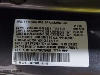 2021 Honda Pilot Special Edition with VIN 5FNYF6H22MB039030, listed as a IAAI auction lot 40980545 with 72,437 mi miles. Bid and sale history available at carsss.com. Image 9.