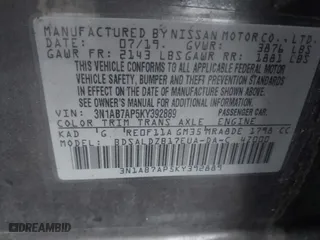 2019 Nissan Sentra SR with VIN 3N1AB7AP5KY392889, listed as a IAAI auction lot 41797285 with 58,391 mi miles. Bid and sale history available at carsss.com. Image 9.