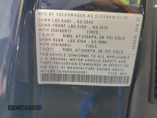 2010 Volkswagen Touareg VR6 with VIN WVGBF7A99AD002591, listed as a Copart auction lot 70624234 with 154,330 mi miles and Salvage Title. Bid and sale history available at DreamBid. Image 13.