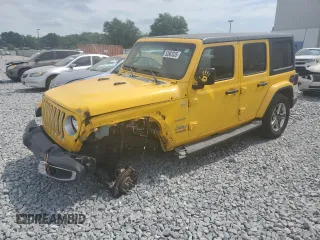 2019 Jeep Wrangler Unlimited Sahara with VIN 1C4HJXEN4KW593715, listed as a Copart auction lot 53883335 with 83,349 mi miles and Salvage Title. Bid and sale history available at DreamBid. Image 1.