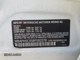 2011 BMW 3 Series 328i with VIN WBAPH5C55BF093378, listed as a Copart auction lot 50389725 with 99,387 mi miles and Salvage Title. Bid and sale history available at carsss.com. Image 14.