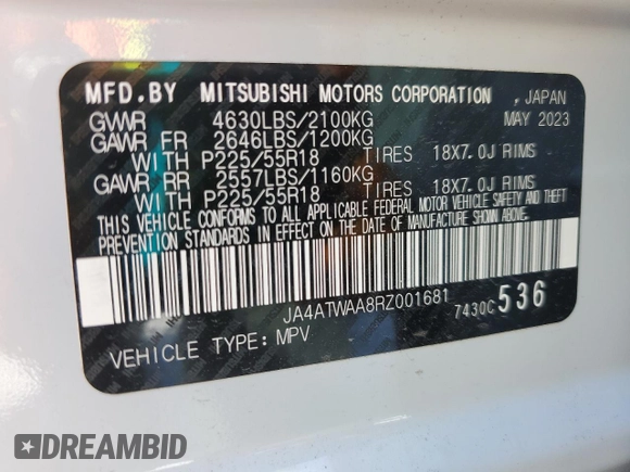 2024 Mitsubishi Eclipse Cross SE with VIN JA4ATWAA8RZ001681, listed as a Copart auction lot 62952375 with 16,194 mi miles and Clean title. Bid and sale history available at DreamBid. Image 13.