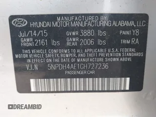 2016 Hyundai Elantra SE z VIN 5NPDH4AE1GH727236, wystawiony jako IAAI lot #39440992 z przebiegiem 76 917 mil mil oraz . Historia ofert i sprzedaży dostępna na DreamBid. Obrazek 9.