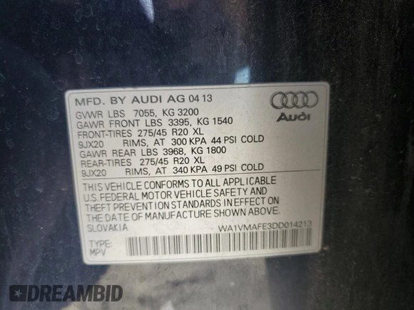 2013 Audi Q7 3.0L TDI Prestige with VIN WA1VMAFE3DD014213, listed as a Copart auction lot 81576444 with 139,458 mi miles and Salvage Title. Bid and sale history available at carsss.com. Image 13.