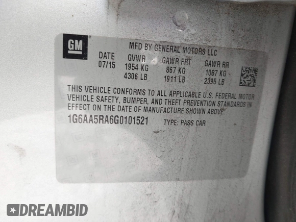 2016 Cadillac ATS Standard RWD with VIN 1G6AA5RA6G0101521, listed as a IAAI auction lot 41617029 with 94,356 mi miles and . Bid and sale history available at DreamBid. Image 9.