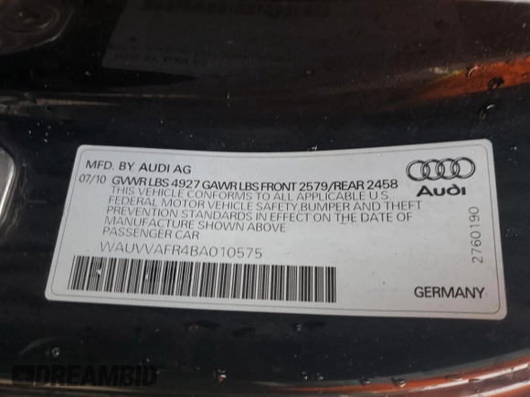 2011 Audi S5 Prestige with VIN WAUVVAFR4BA010575, listed as a Copart auction lot 84238664 with 150,523 mi miles and Salvage Title. Bid and sale history available at carsss.com. Image 12.