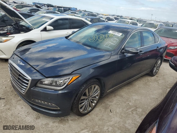 2017 Genesis G80 5.0L Ultimate with VIN KMHGN4JF4HU200082, listed as a Copart auction lot 77089784 with 63,158 mi miles and Non Repairable. Bid and sale history available at carsss.com. Image 1.