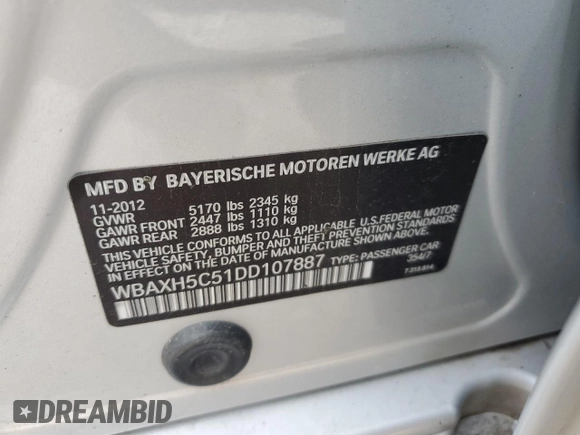 2013 BMW 5 Series 528i xDrive z VIN WBAXH5C51DD107887, wystawiony jako Copart lot #59550505 z przebiegiem 89 537 mil mil oraz Szkoda całkowita • Salvage title. Historia ofert i sprzedaży dostępna na DreamBid. Obrazek 12.