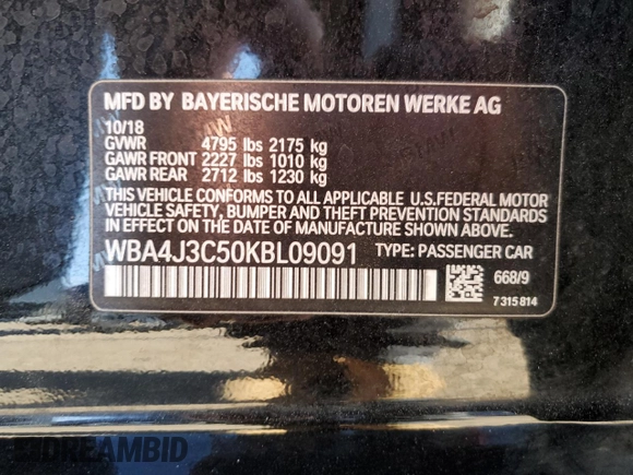 2019 BMW 4 Series 430i xDrive с VIN WBA4J3C50KBL09091, выставлен на аукционе Copart как лот 54986855 с пробегом 55 060 миль миль и Списание • Salvage title. История ставок и продаж доступна на DreamBid. Изображение 12.
