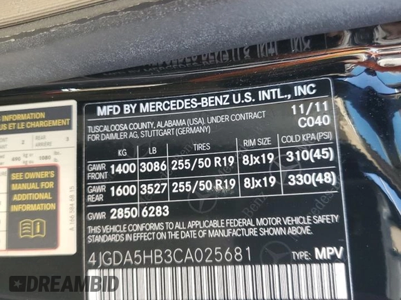 2012 Mercedes-Benz M 350 with VIN 4JGDA5HB3CA025681, listed as a Copart auction lot 64791805 with 132,633 mi miles and Salvage title. Bid and sale history available at DreamBid. Image 13.