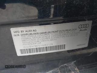 2007 Audi A4 z VIN WAUEH78E57A062129, wystawiony jako IAAI lot #42426196 z przebiegiem 165 157 mil mil oraz . Historia ofert i sprzedaży dostępna na DreamBid. Obrazek 9.