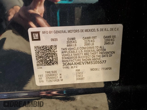 2021 Chevrolet Equinox LS z VIN 3GNAXHEV7MS105577, wystawiony jako Copart lot #53572885 z przebiegiem 50 928 mil mil oraz Szkoda całkowita • Salvage title. Historia ofert i sprzedaży dostępna na DreamBid. Obrazek 14.