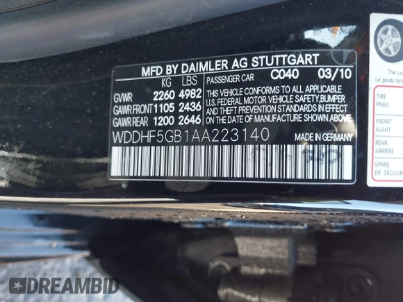 2010 Mercedes-Benz E 350 Luxury with VIN WDDHF5GB1AA223140, listed as a IAAI auction lot 42073965 with 81,656 mi miles and . Bid and sale history available at carsss.com. Image 9.
