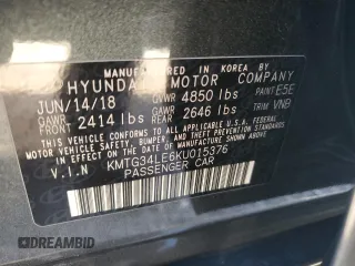 2019 Genesis G70 Dynamic with VIN KMTG34LE6KU015376, listed as a Copart auction lot 83714414 with 44,191 mi miles and Salvage Title. Bid and sale history available at DreamBid. Image 14.