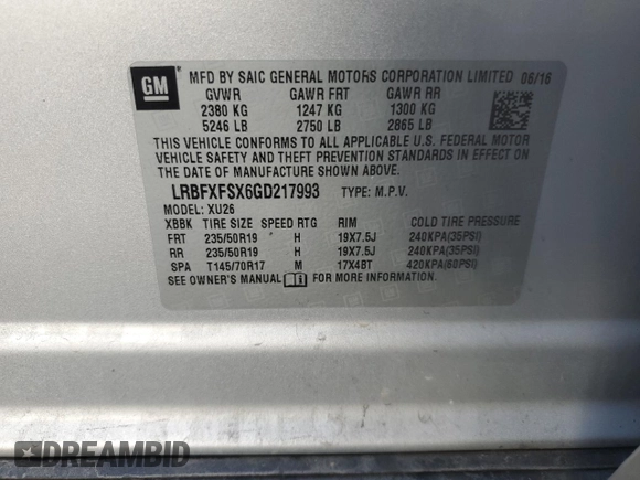 2016 Buick Envision Premium II with VIN LRBFXFSX6GD217993, listed as a Copart auction lot 77127504 with 98,170 mi miles and Salvage Title. Bid and sale history available at carsss.com. Image 13.