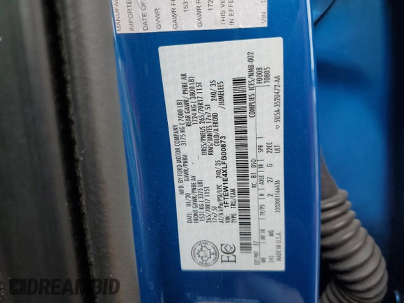 2020 Ford F-150 XL with VIN 1FTEW1E4XLFB00873, listed as a Copart auction lot 58378645 with 109,721 mi miles and Salvage title. Bid and sale history available at DreamBid. Image 12.