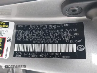 2021 Lexus ES with VIN 58ADZ1B15MU107499, listed as a IAAI auction lot 41742998 with 1 mi miles. Bid and sale history available at carsss.com. Image 9.