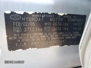2005 Hyundai XG with VIN KMHFU45E45A403647, listed as a Copart auction lot 78912334 with 95,228 mi miles and Salvage Title. Bid and sale history available at carsss.com. Image 13.