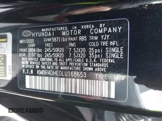 2020 Hyundai Palisade SEL with VIN KM8R4DHE0LU168653, listed as a IAAI auction lot 42174925 with 68,980 mi miles and . Bid and sale history available at DreamBid. Image 9.