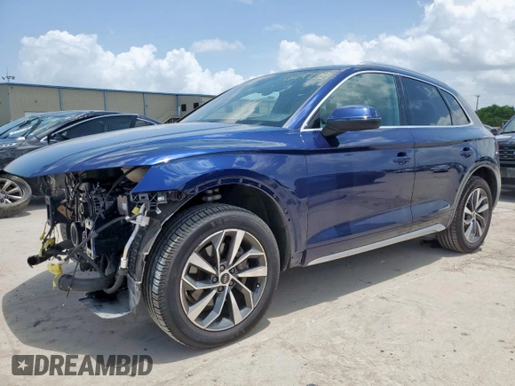 2021 Audi Q5 Premium with VIN WA1AAAFY0M2050924, listed as a Copart auction lot 61197765 with 29,723 mi miles and Salvage title. Bid and sale history available at DreamBid. Image 1.