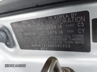 2004 Kia Sedona LX with VIN KNDUP131946545303, listed as a IAAI auction lot 41714164 with 1 mi miles. Bid and sale history available at carsss.com. Image 9.