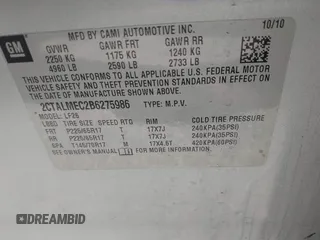 2011 GMC Terrain SLE-1 z VIN 2CTALMEC2B6275986, wystawiony jako IAAI lot #42077770 z przebiegiem 103 390 mil mil oraz . Historia ofert i sprzedaży dostępna na DreamBid. Obrazek 9.