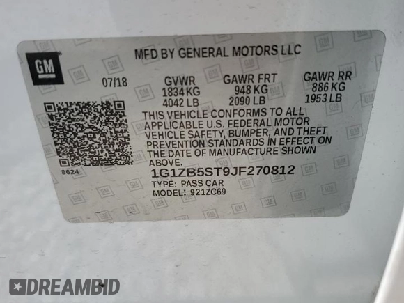 2018 Chevrolet Malibu LS with VIN 1G1ZB5ST9JF270812, listed as a Copart auction lot 53698915 with 181,817 mi miles and Salvage Title. Bid and sale history available at DreamBid. Image 12.