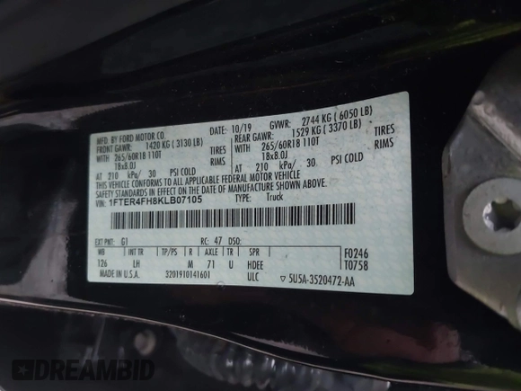 2019 Ford Ranger XL with VIN 1FTER4FH8KLB07105, listed as a IAAI auction lot 41559831 with 136,437 mi miles and . Bid and sale history available at DreamBid. Image 9.