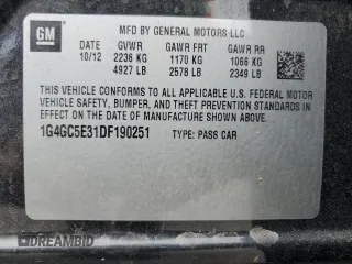 2013 Buick LaCrosse Leather with VIN 1G4GC5E31DF190251, listed as a Copart auction lot 49687815 with 165,233 mi miles and Salvage Title. Bid and sale history available at carsss.com. Image 12.