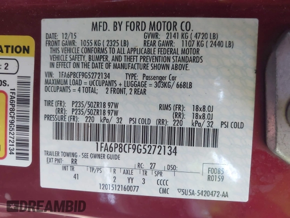 2016 Ford Mustang GT z VIN 1FA6P8CF9G5272134, wystawiony jako IAAI lot #42652613 z przebiegiem 72 573 mil mil oraz . Historia ofert i sprzedaży dostępna na DreamBid. Obrazek 9.