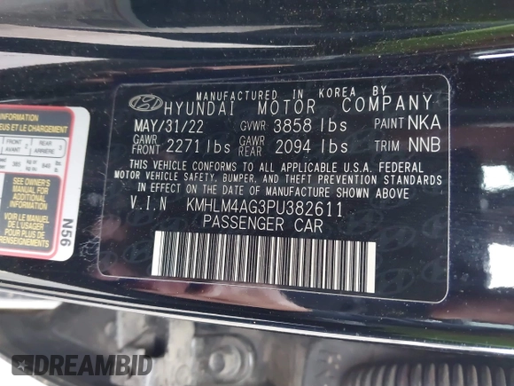2023 Hyundai Elantra SEL with VIN KMHLM4AG3PU382611, listed as a IAAI auction lot 41540855 with 31,390 mi miles and . Bid and sale history available at DreamBid. Image 9.