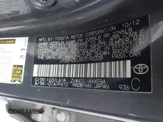 2013 Toyota Prius Two with VIN JTDZN3EU9D3193338, listed as a IAAI auction lot 42088837 with 455,401 mi miles and . Bid and sale history available at DreamBid. Image 9.