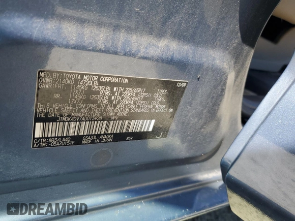 2010 Toyota RAV4 Limited with VIN JTMDK4DV7AD013928, listed as a Copart auction lot 63198165 with 259,479 mi miles and Salvage title. Bid and sale history available at DreamBid. Image 13.