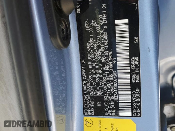 2008 Toyota Highlander with VIN JTEES41AX82024283, listed as a Copart auction lot 57253555 with 249,491 mi miles and Clean title. Bid and sale history available at DreamBid. Image 13.