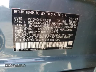 2023 Honda HR-V LX with VIN 3CZRZ1H3XPM730839, listed as a Copart auction lot 62086165 with 17,176 mi miles and Salvage title. Bid and sale history available at DreamBid. Image 12.