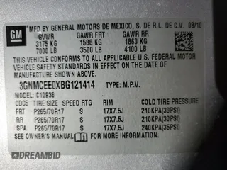 2011 Chevrolet Avalanche LS with VIN 3GNMCEE0XBG121414, listed as a Copart auction lot 47213405 with 143,289 mi miles and Salvage Title. Bid and sale history available at carsss.com. Image 12.