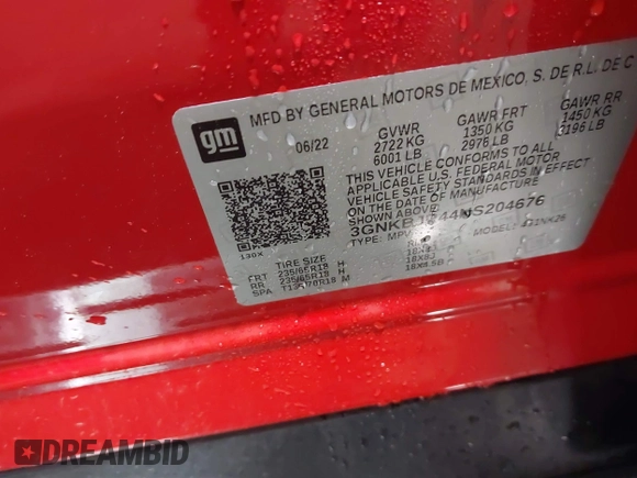 2022 Chevrolet Blazer LT z VIN 3GNKBJR44NS204676, wystawiony jako IAAI lot #42227459 z przebiegiem 32 683 mil mil oraz . Historia ofert i sprzedaży dostępna na DreamBid. Obrazek 9.