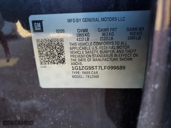 2020 Chevrolet Malibu RS with VIN 1G1ZG5ST7LF099689, listed as a Copart auction lot 88695685 with 77,524 mi miles and Salvage Title. Bid and sale history available at carsss.com. Image 13.