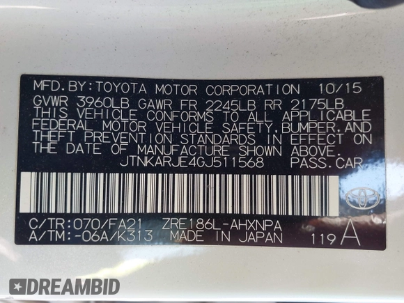 2016 Scion iM z VIN JTNKARJE4GJ511568, wystawiony jako IAAI lot #41787401 z przebiegiem 77 743 mil mil oraz . Historia ofert i sprzedaży dostępna na DreamBid. Obrazek 9.