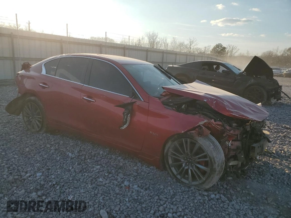 2020 Infiniti Q50 Red Sport 400 with VIN JN1FV7AP5LM630421, listed as a Copart auction lot 46098215 with Not provided miles and Salvage title. Bid and sale history available at DreamBid. Image 4.