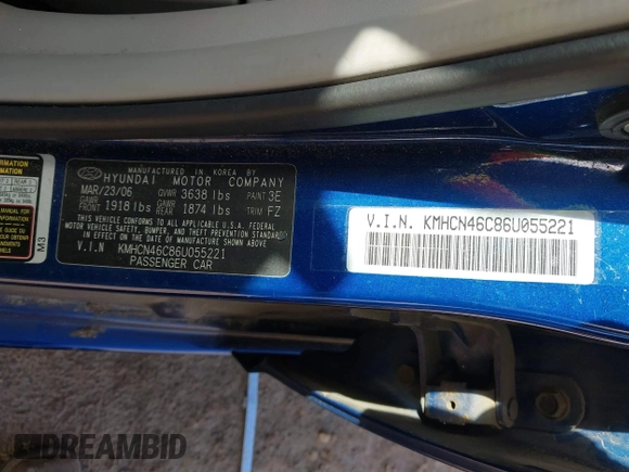 2006 Hyundai Accent GLS with VIN KMHCN46C86U055221, listed as a IAAI auction lot 42028714 with 1 mi miles. Bid and sale history available at carsss.com. Image 9.