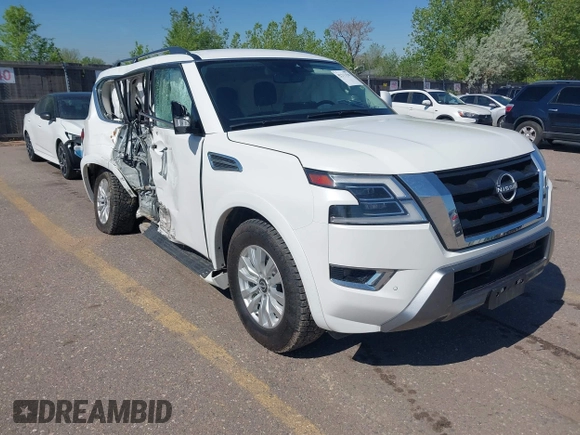 2023 Nissan Armada SV with VIN JN8AY2AD9P9692845, listed as a IAAI auction lot 42213250 with 59,880 mi miles and . Bid and sale history available at DreamBid. Image 1.